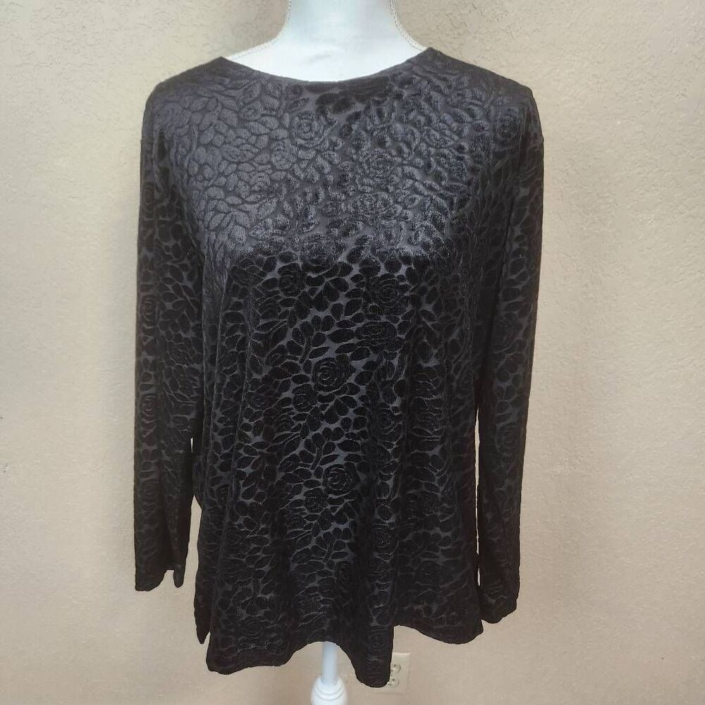 Beija Flor Black Velvet  Burnout Long Sleeve Top 14W/16W (7378)